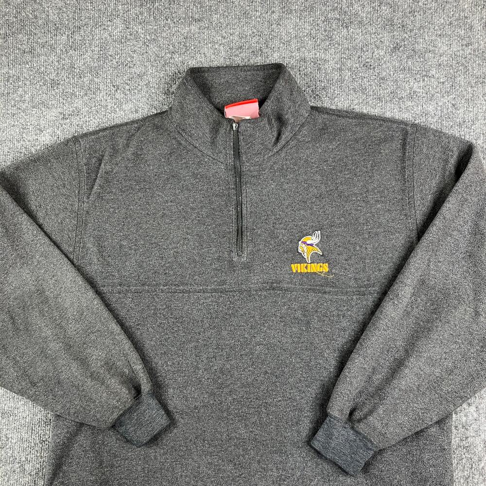 NFL Vikings Quarter Zip Pullover Mens Size L Gray Fleece Team Logo Sweatshirt‎